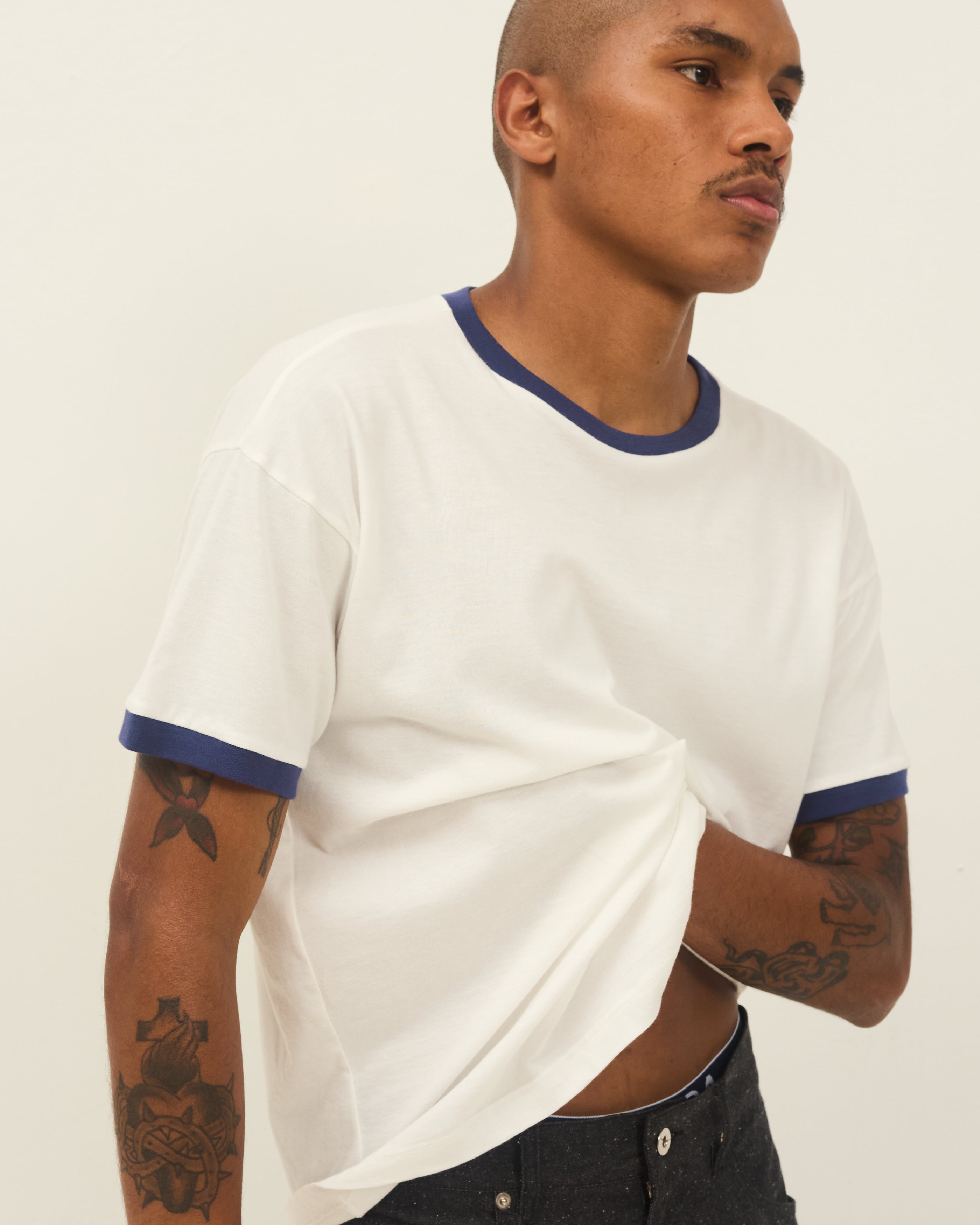 S/S T-shirt: Ringer Tee Deep Blue – Small Talk Studio