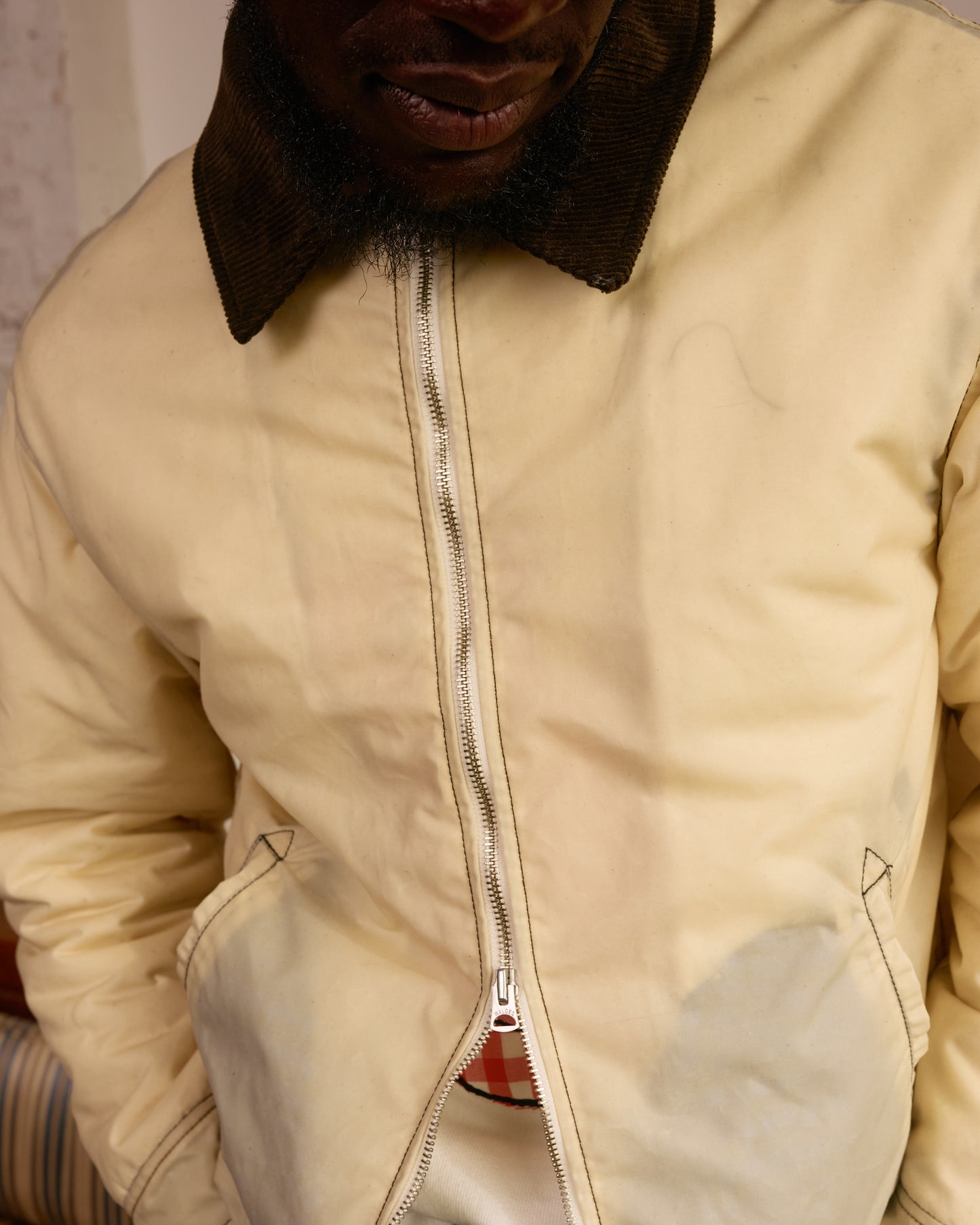 Zip Front Jacket: Waxed Cotton, Bone