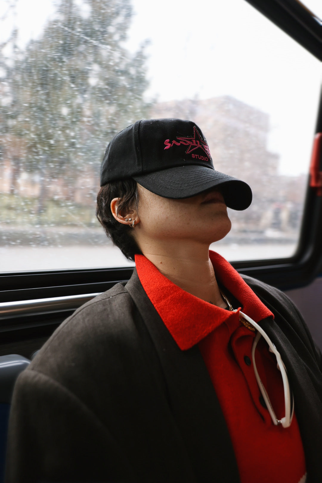 Trucker Hat: Star Applique, Black/Pink