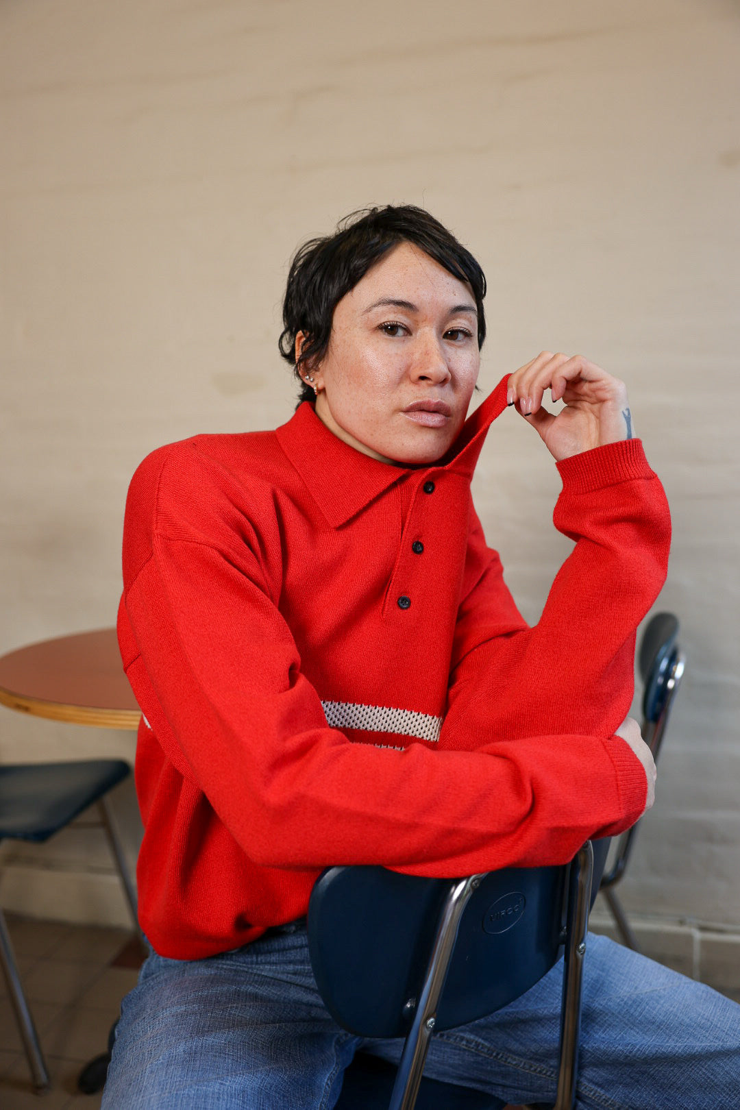 Knit Polo: Mesh Stripe, Red
