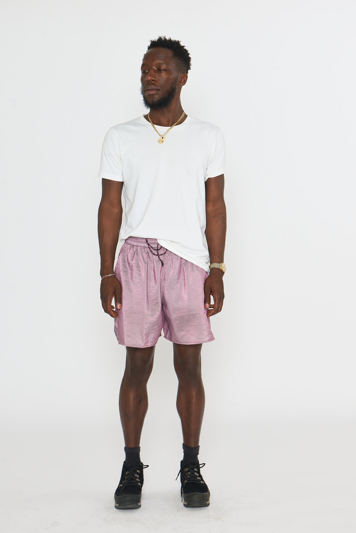 Drawstring Short: Iridescent Purple Nylon