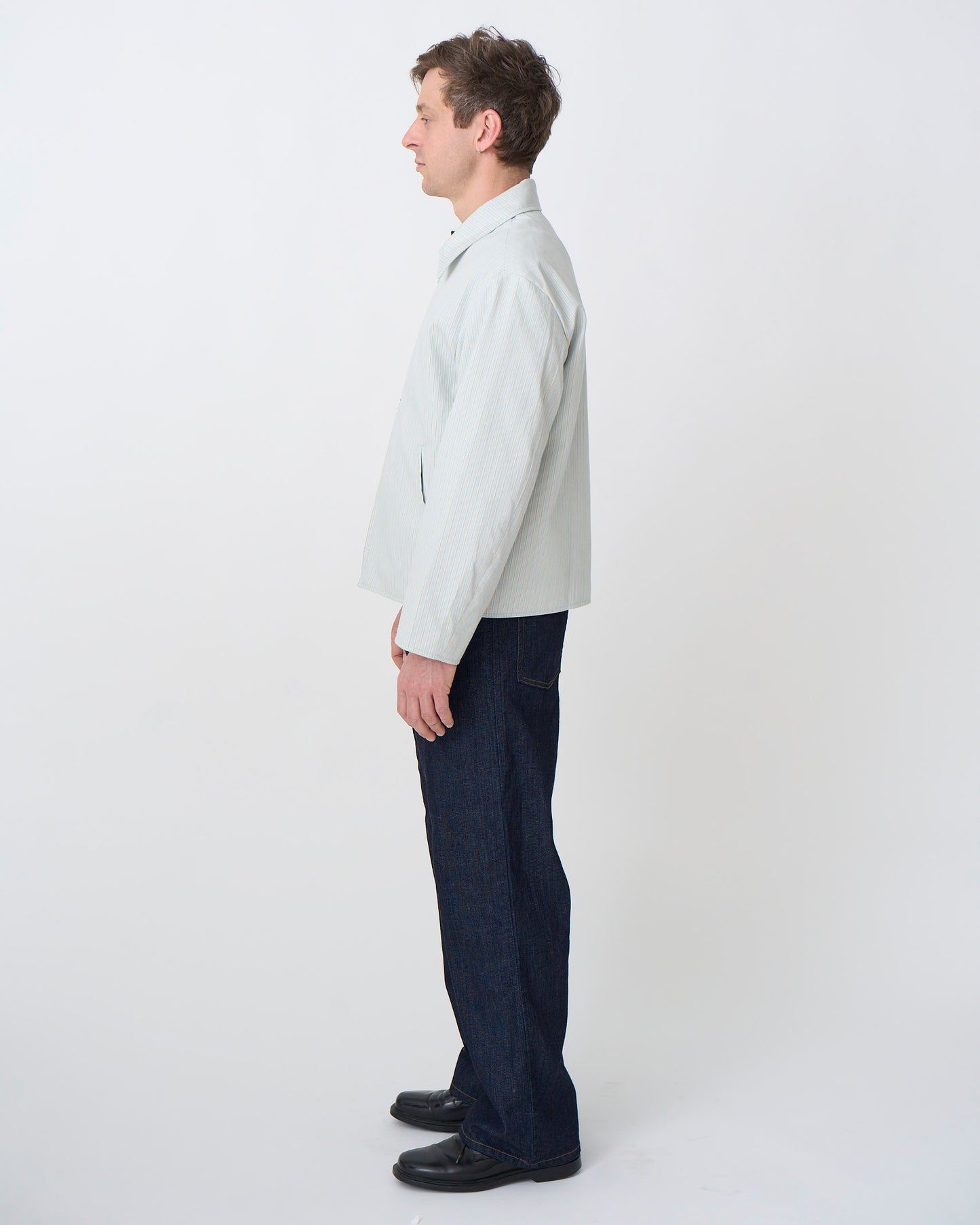Western Zip Front Jacket: Sea Blue Cotton Dobby Stripe