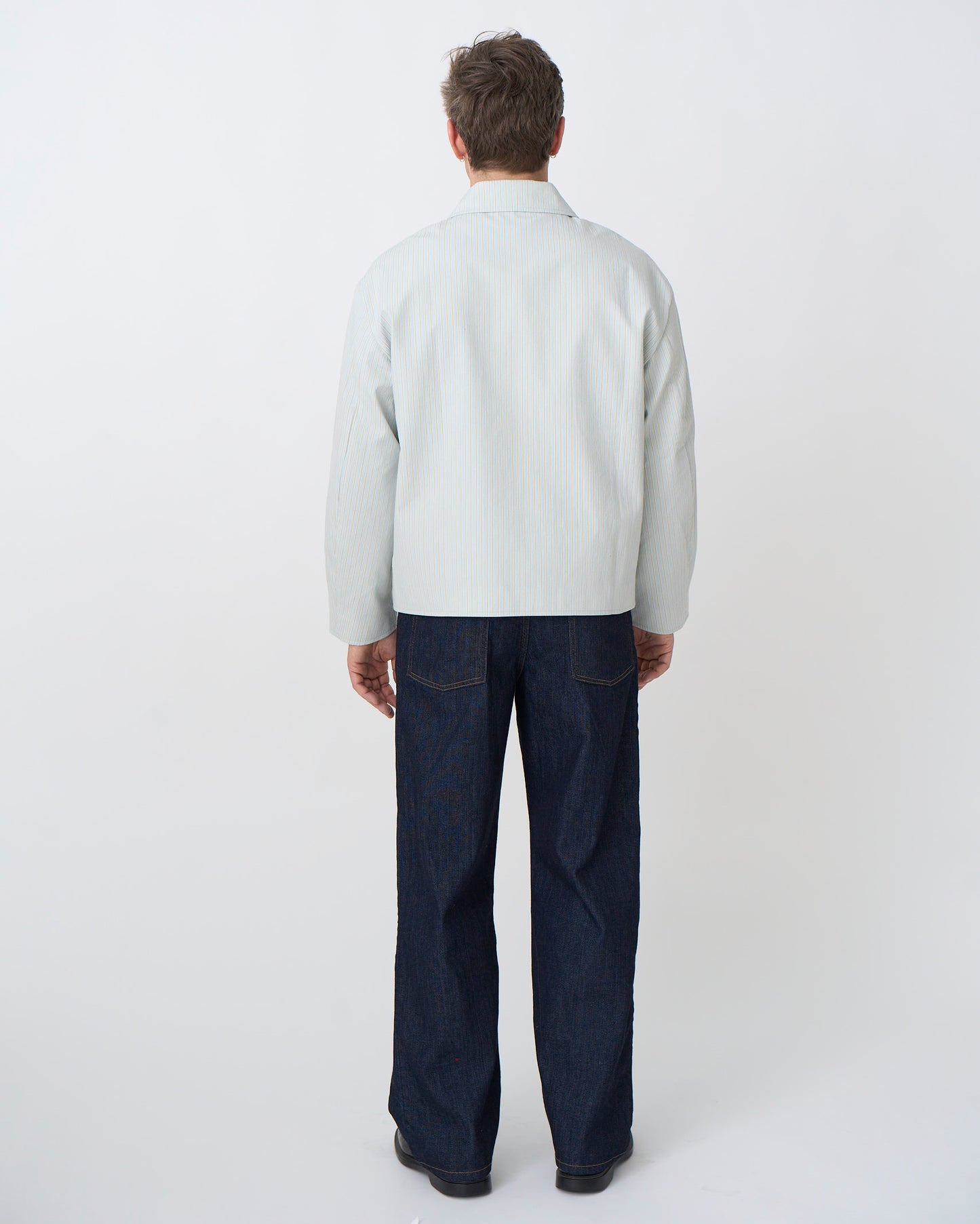 Western Zip Front Jacket: Sea Blue Cotton Dobby Stripe