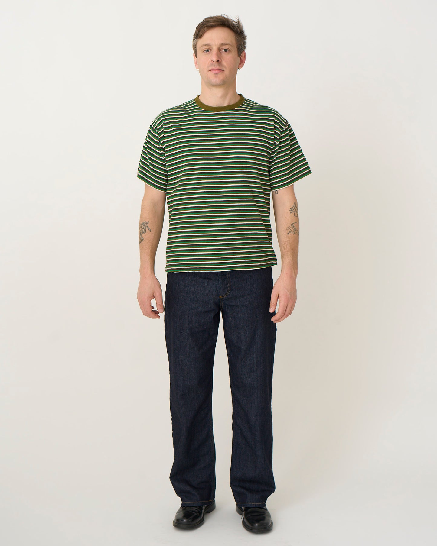 S/S T-shirt: 70s Stripe, Green/Brown