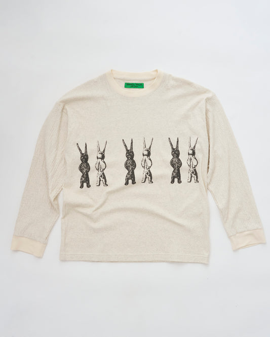 L/S Tee: Stone Bunnies Print, Ivory Heather Crinkle Jersey
