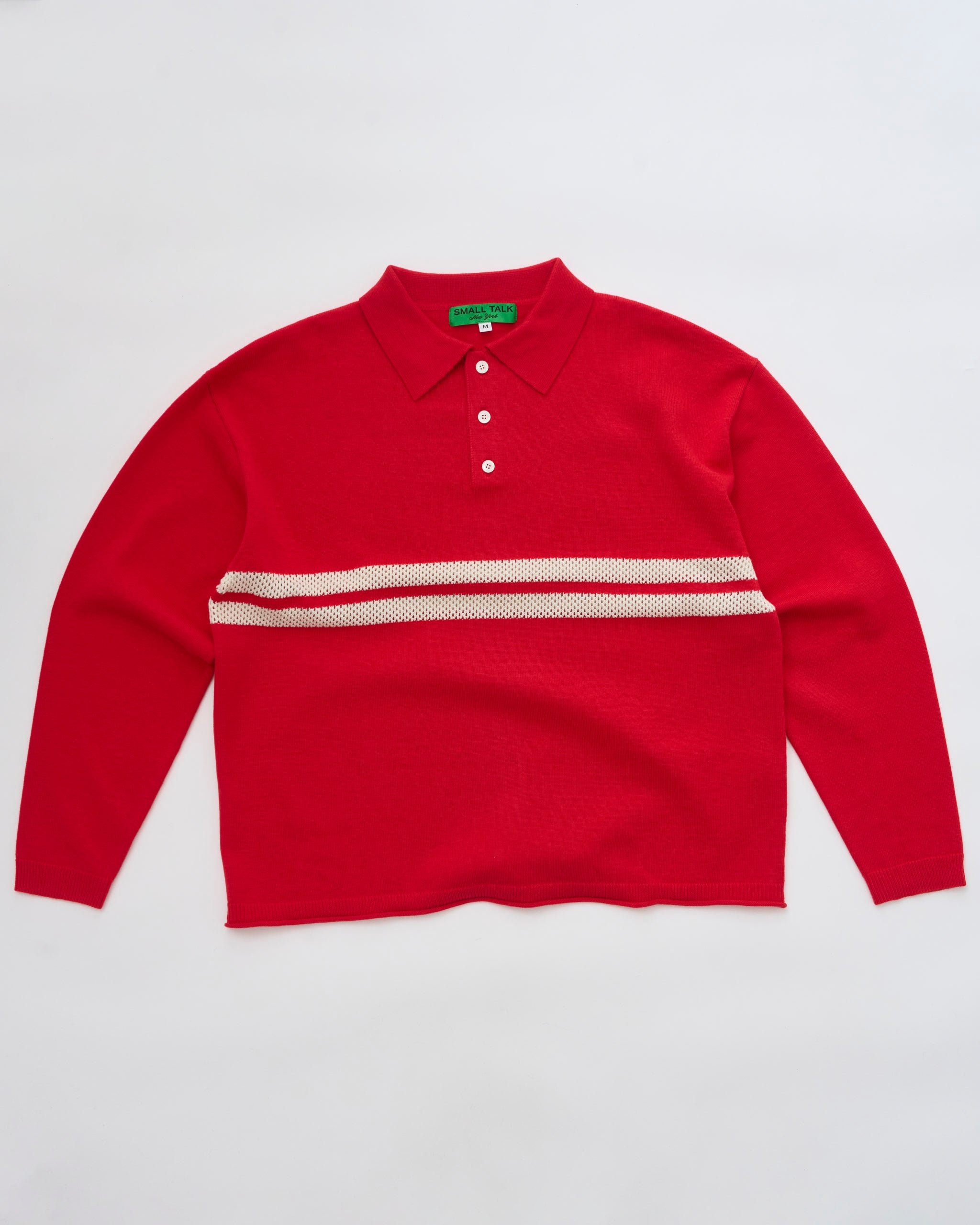 Knit Polo: Mesh Stripe, Red – Small Talk Studio