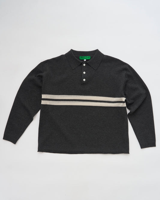Knit Polo: Mesh Stripe, Charcoal