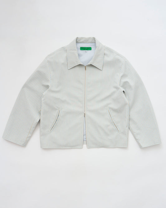 Western Zip Front Jacket: Sea Blue Cotton Dobby Stripe