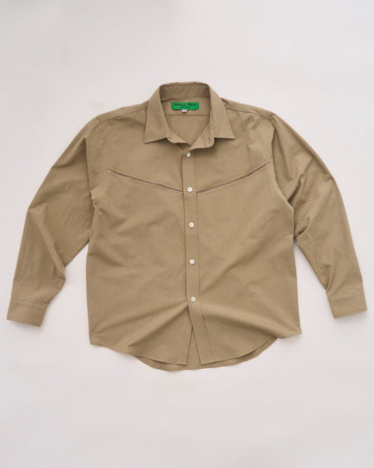 Curve Hem Dress Shirt: Crochet Vent, Sand