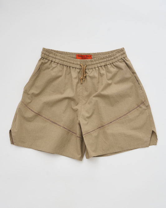 Drawstring Short: Crochet Vent, Sand