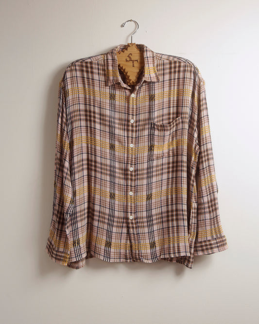 Pink Plaid Dobby Flat Hem L/S Shirt