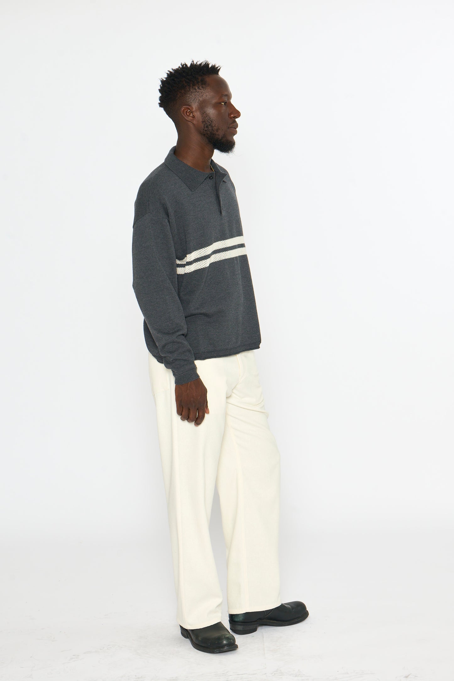 Knit Polo: Mesh Stripe, Charcoal