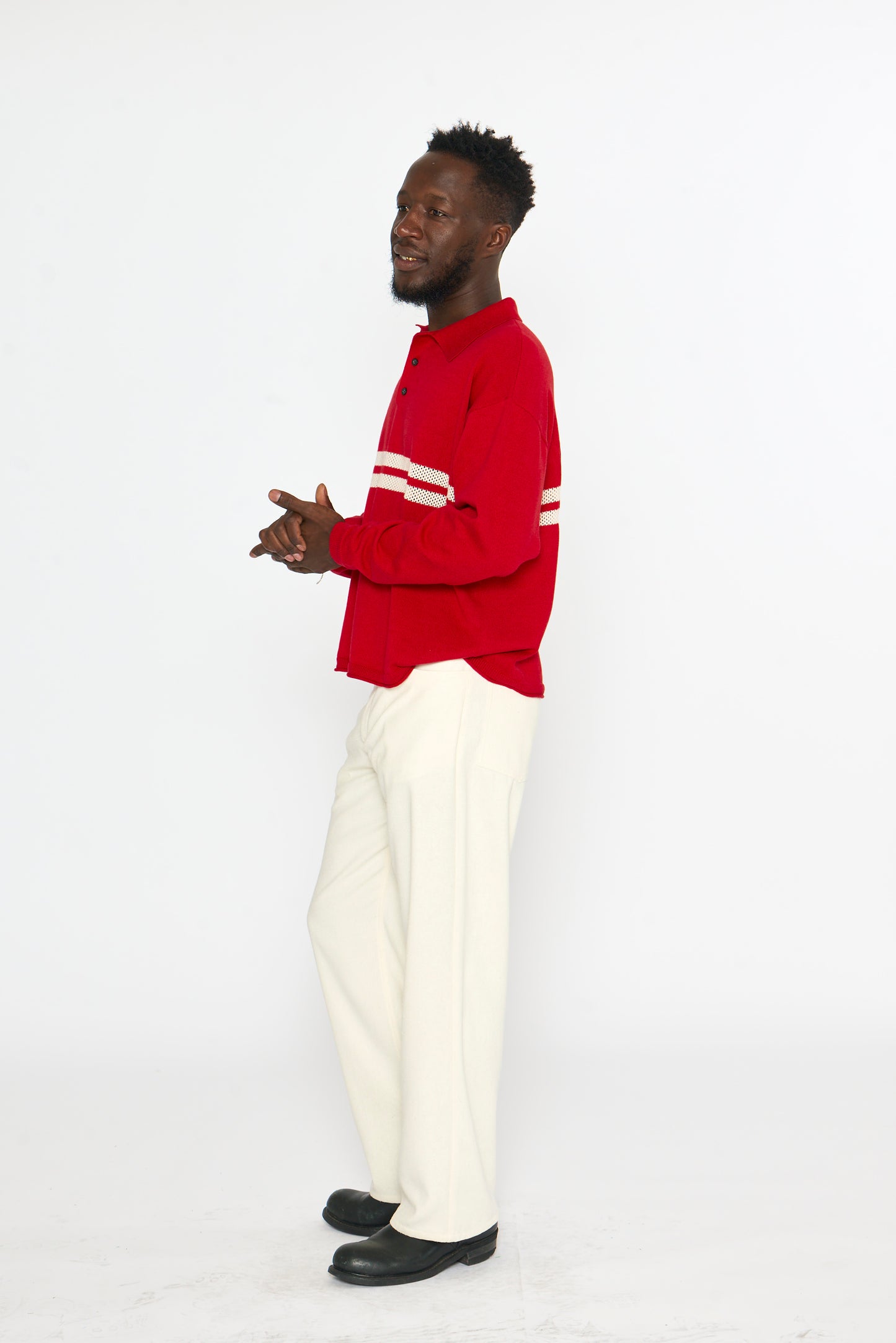 Knit Polo: Mesh Stripe, Red