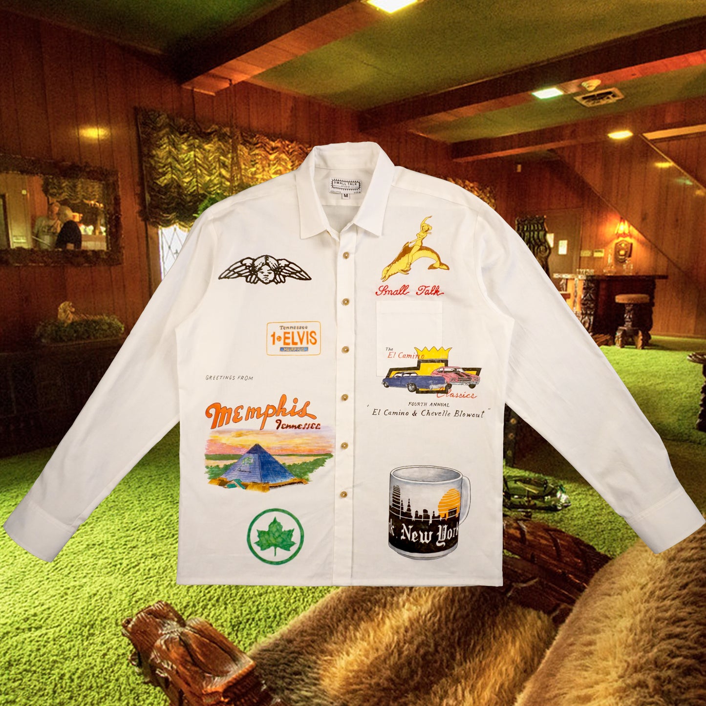 Custom white hand-drawn button front shirt