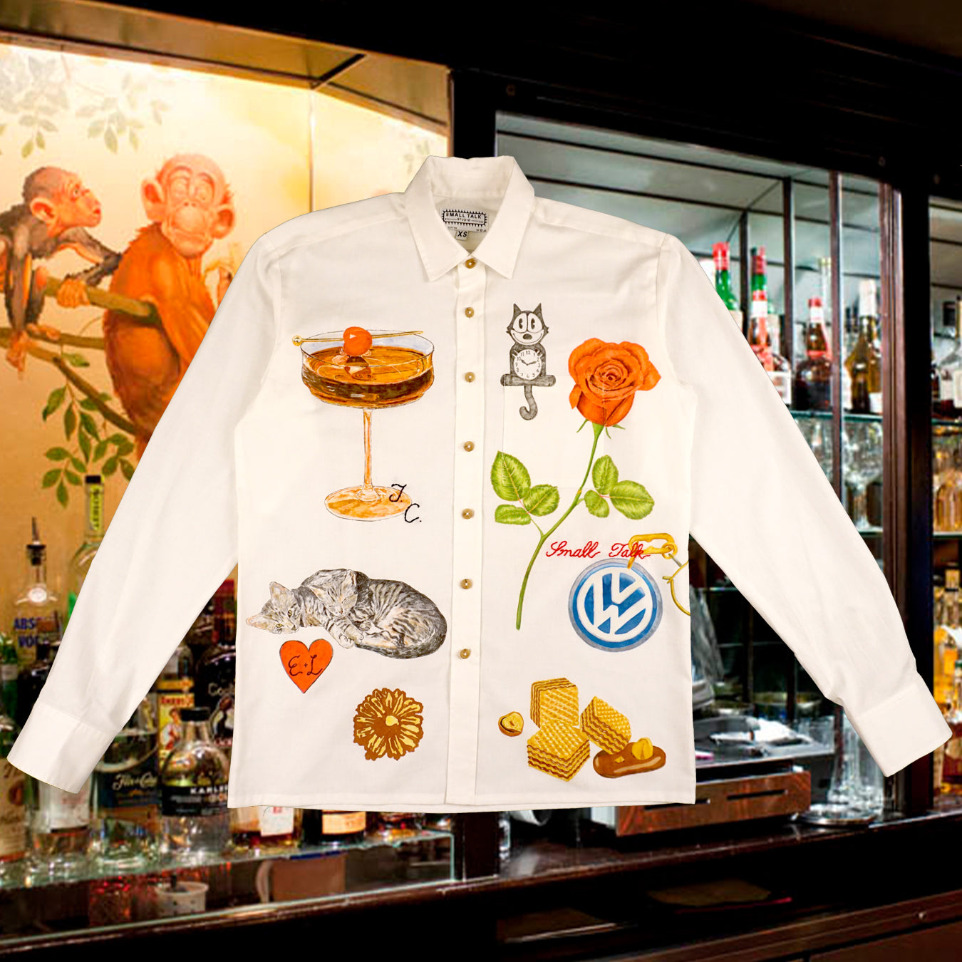 Custom white hand-drawn button front shirt