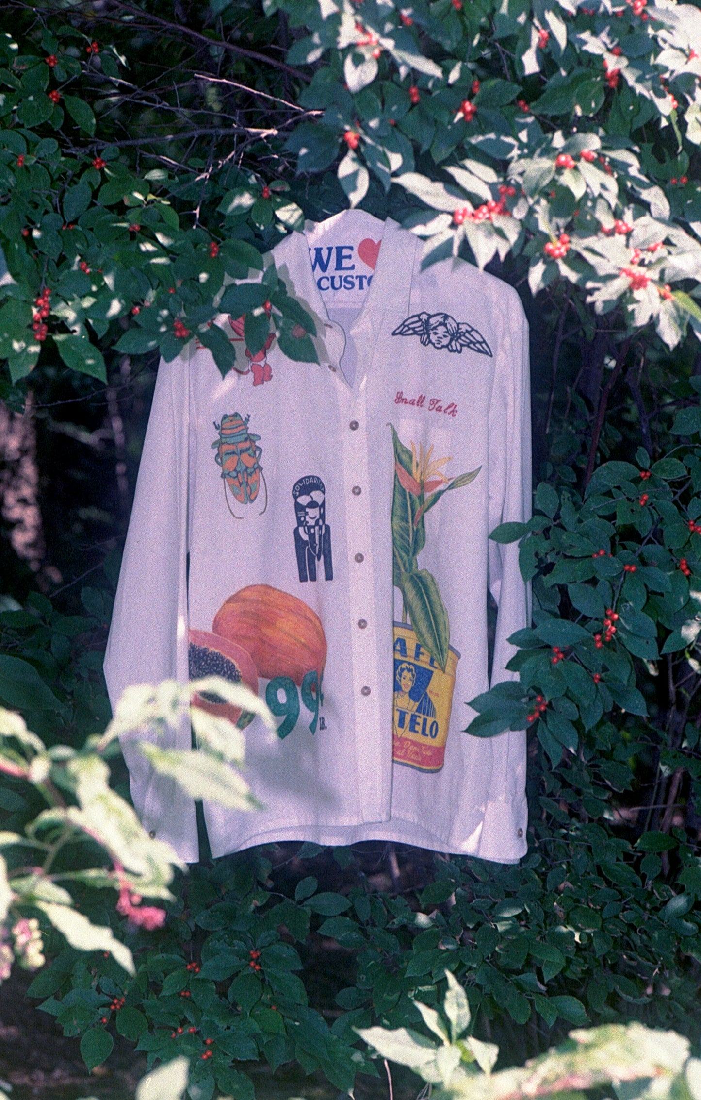Custom white hand-drawn button front shirt