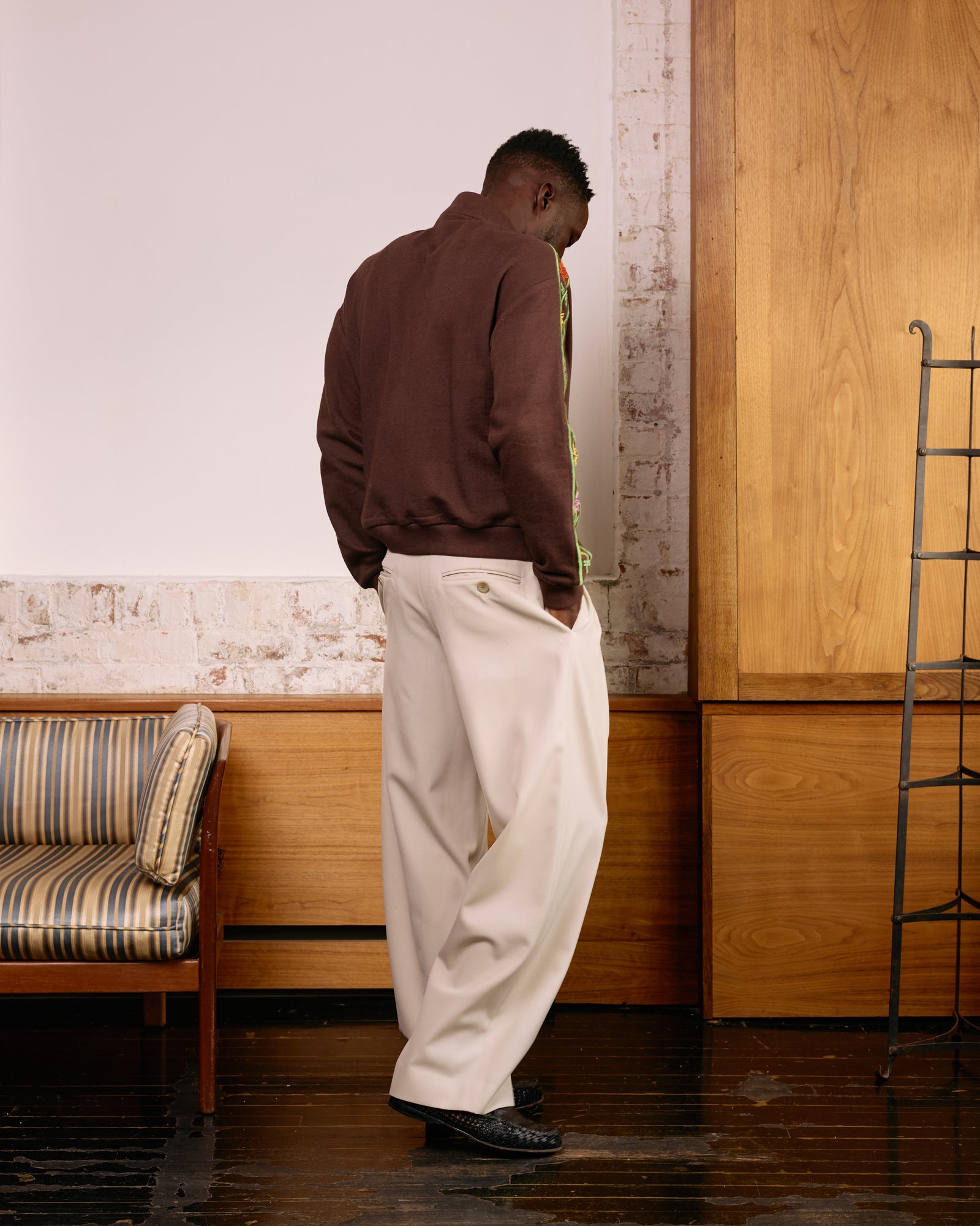 Hand-Embroidered Track Jacket: Brown