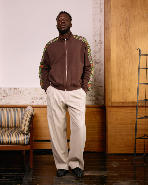 Hand-Embroidered Track Jacket: Brown