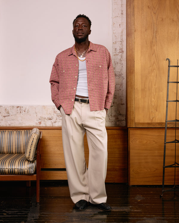 Raw Hem Overshirt: Pink Stitched Plaid