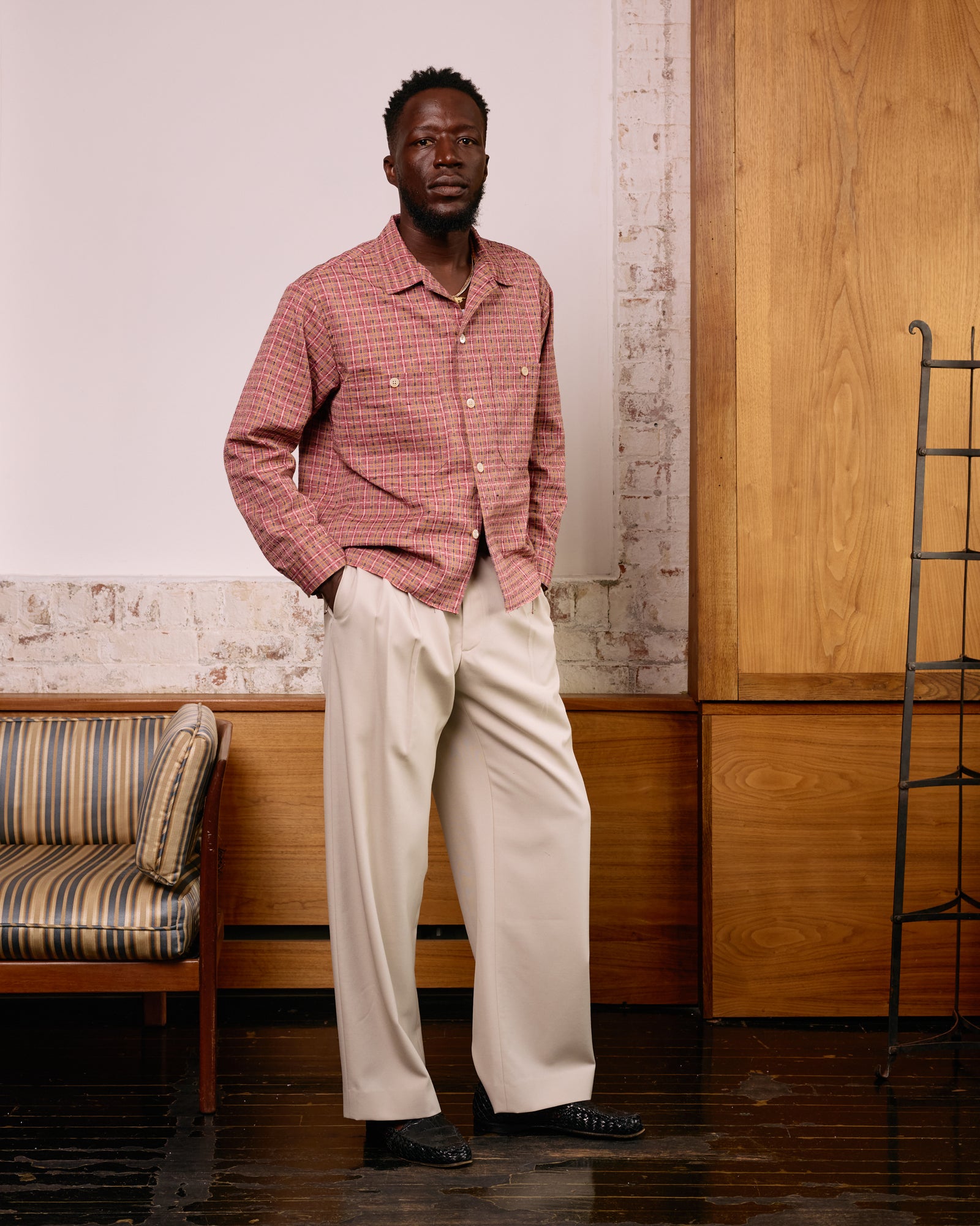 Raw Hem Overshirt: Pink Stitched Plaid