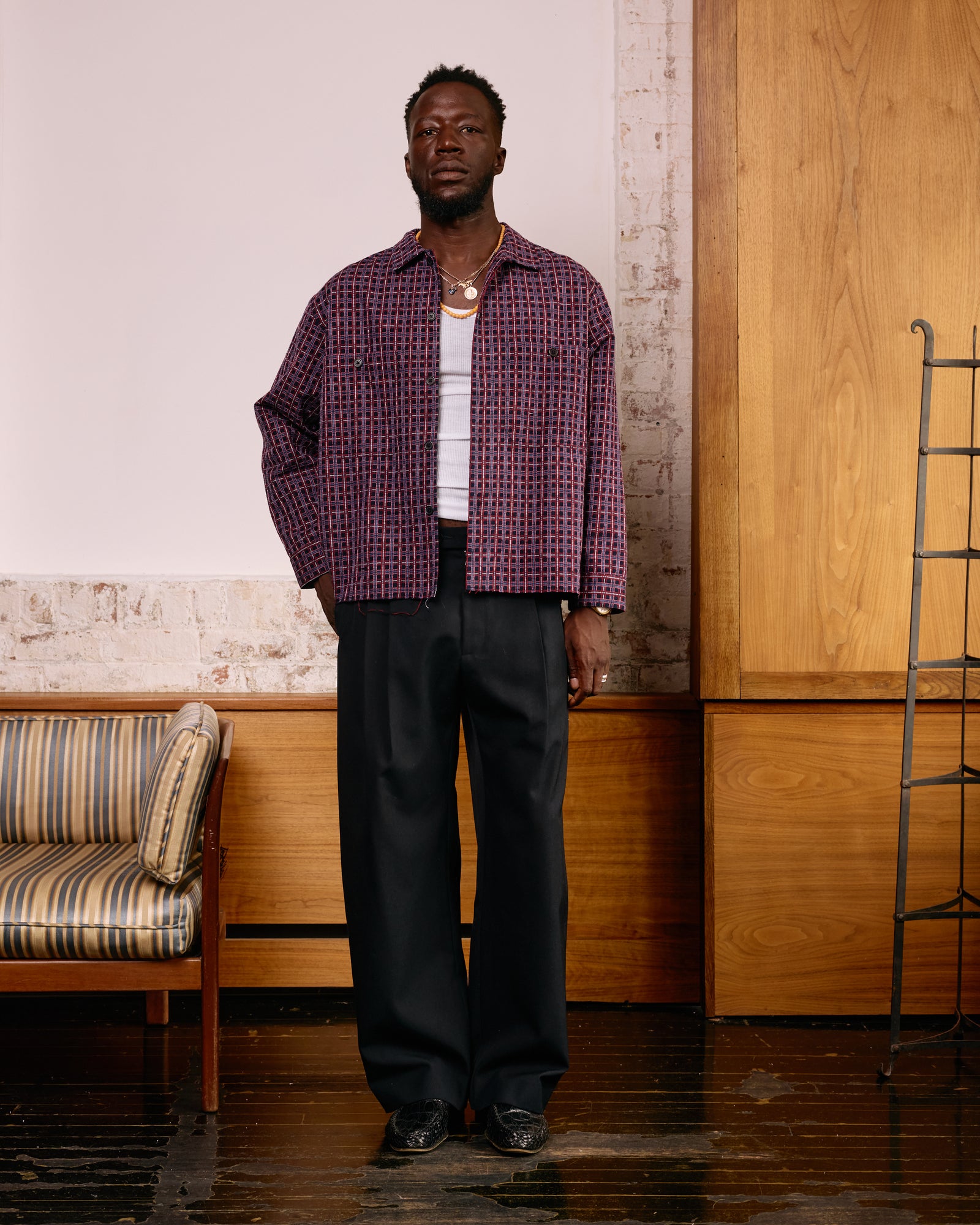 Raw Hem Overshirt: Navy Stitched Plaid