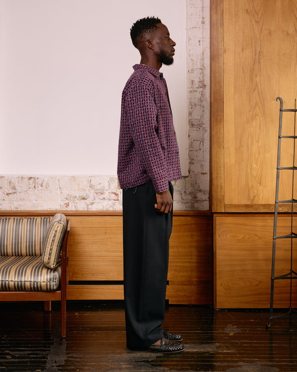 Raw Hem Overshirt: Navy Stitched Plaid