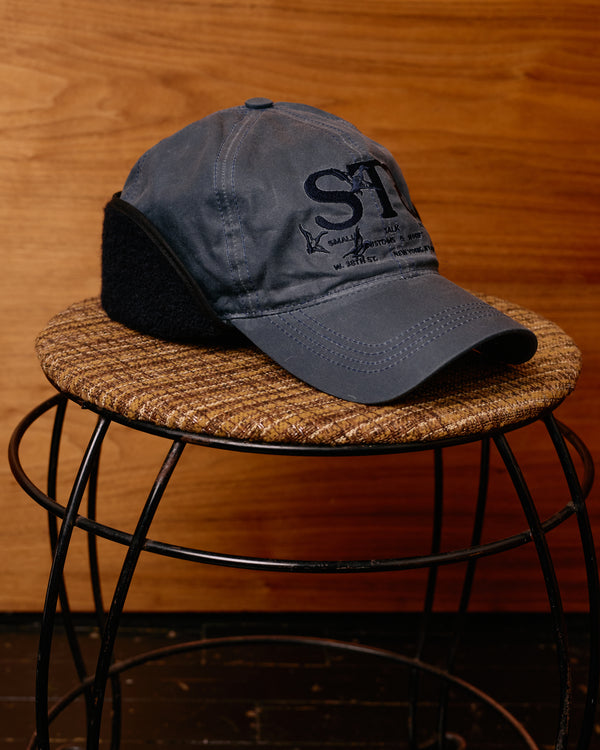 Waxed Cotton Earflap Cap: Navy
