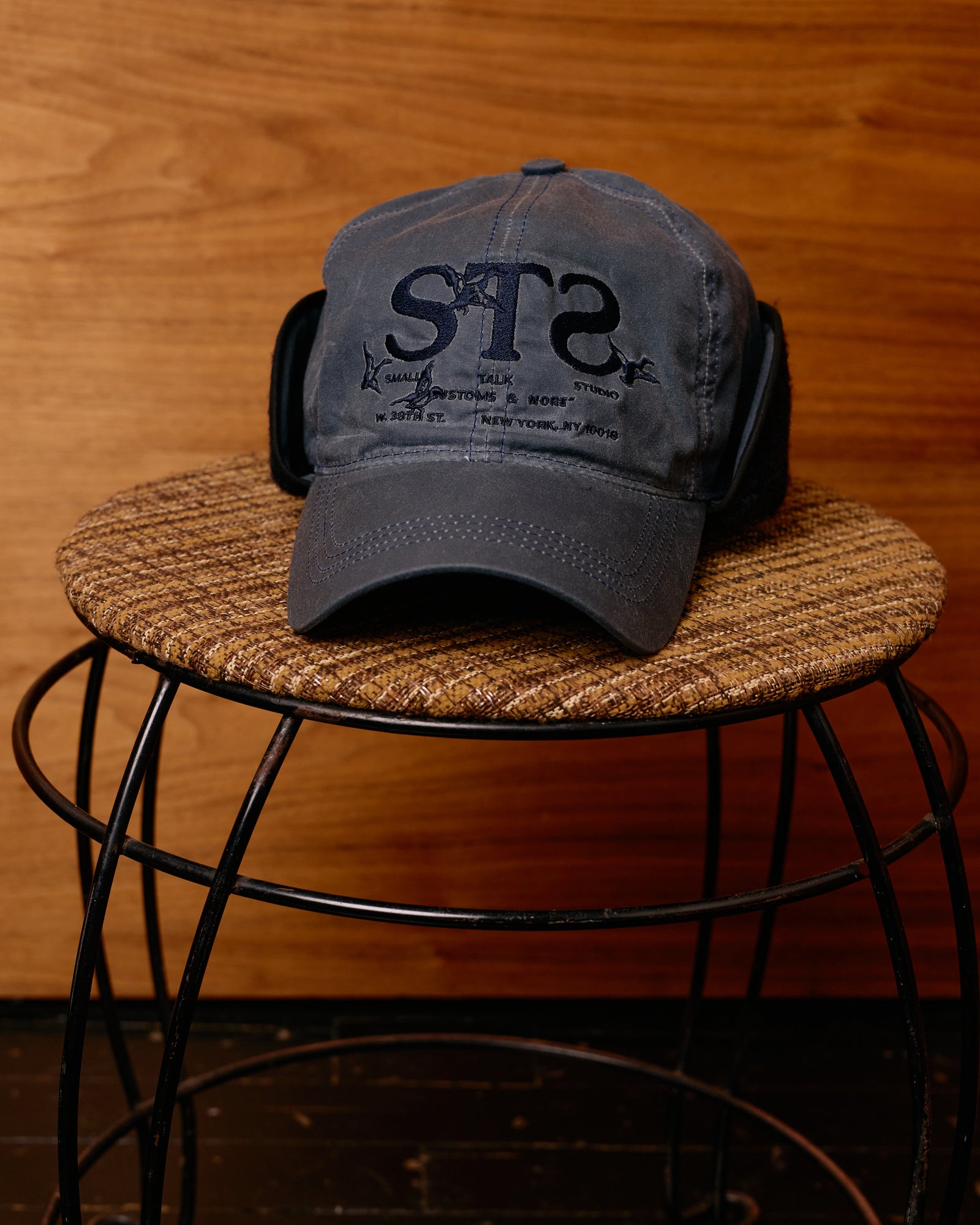 Waxed Cotton Earflap Cap: Navy