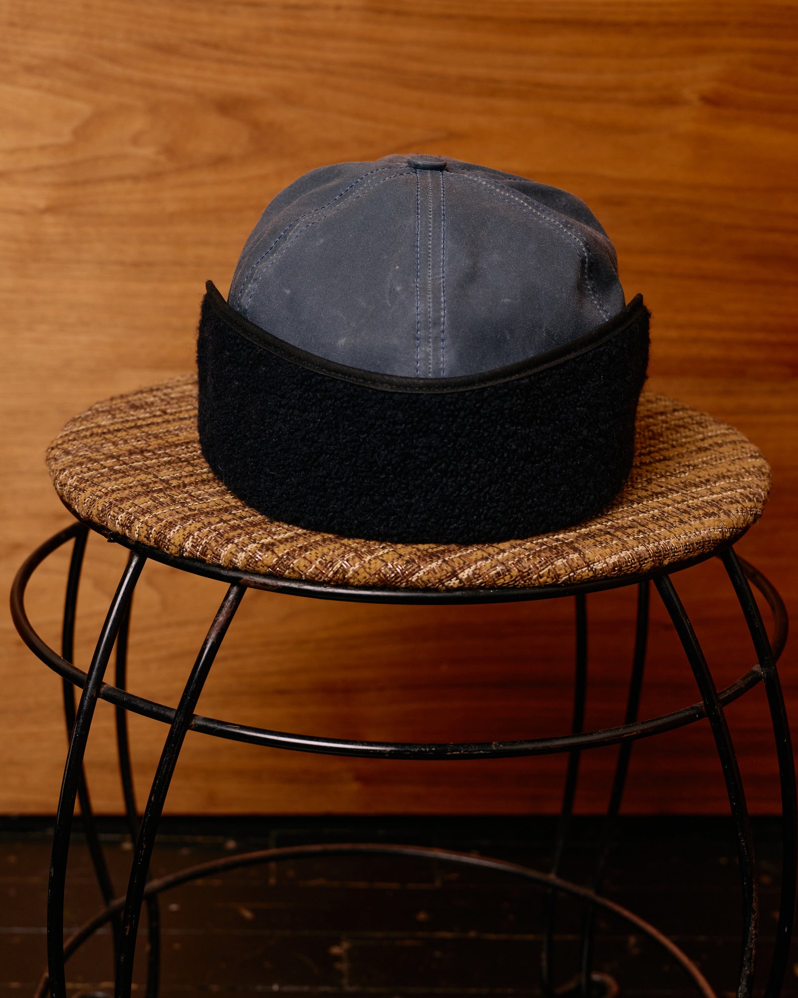 Waxed Cotton Earflap Cap: Navy