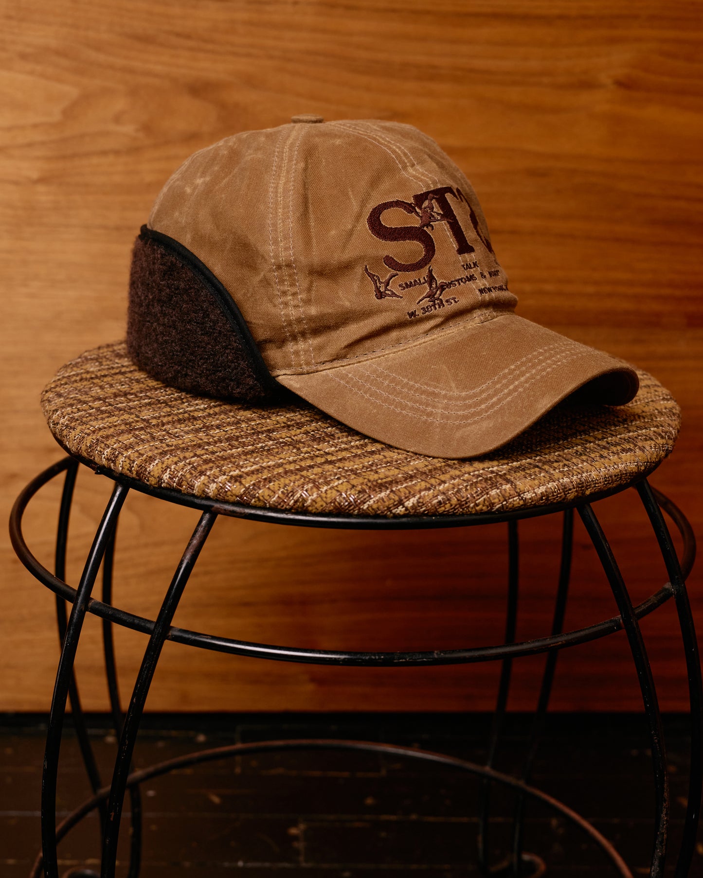 Waxed Cotton Earflap Cap: Brown