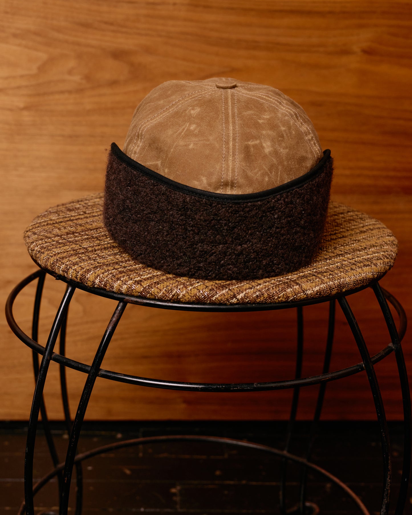 Waxed Cotton Earflap Cap: Brown