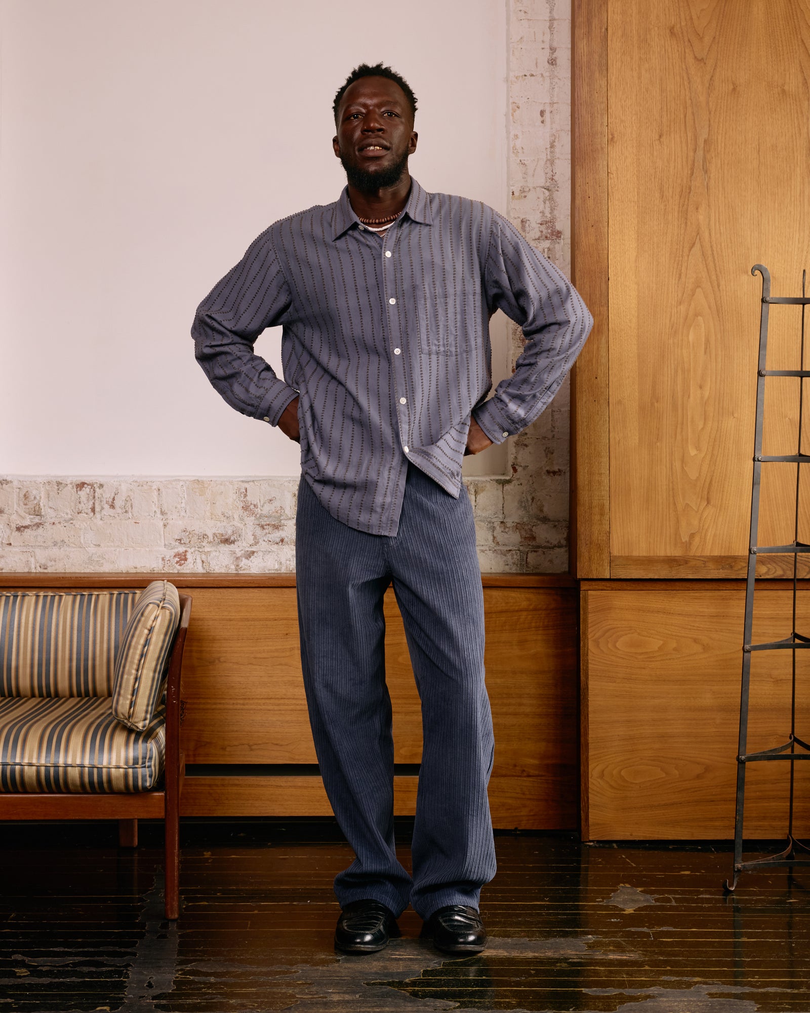 Curve Hem Dress Shirt: Wisteria Cotton Dobby