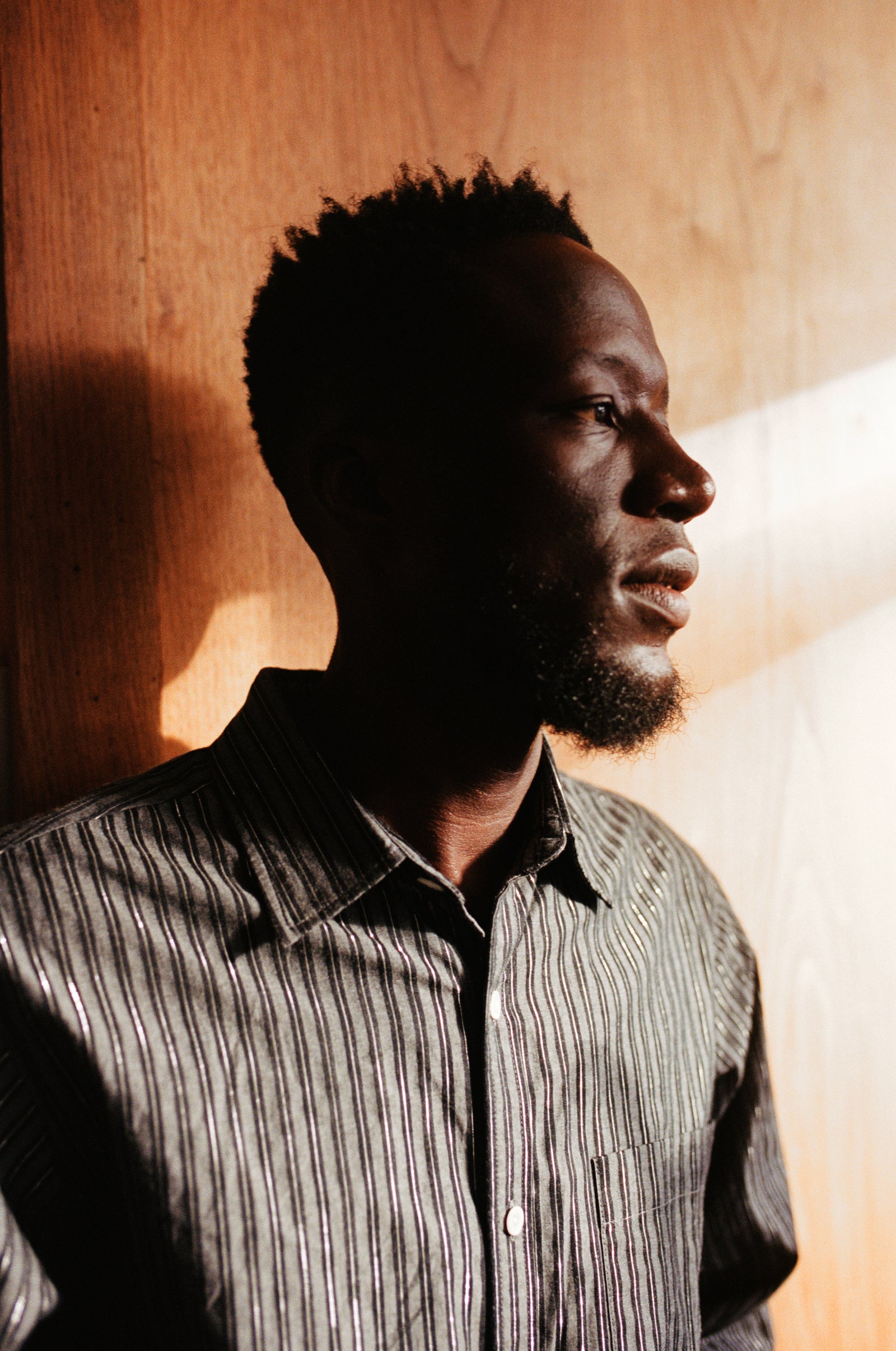 Curve Hem Dress Shirt: Black Metallic Stripe