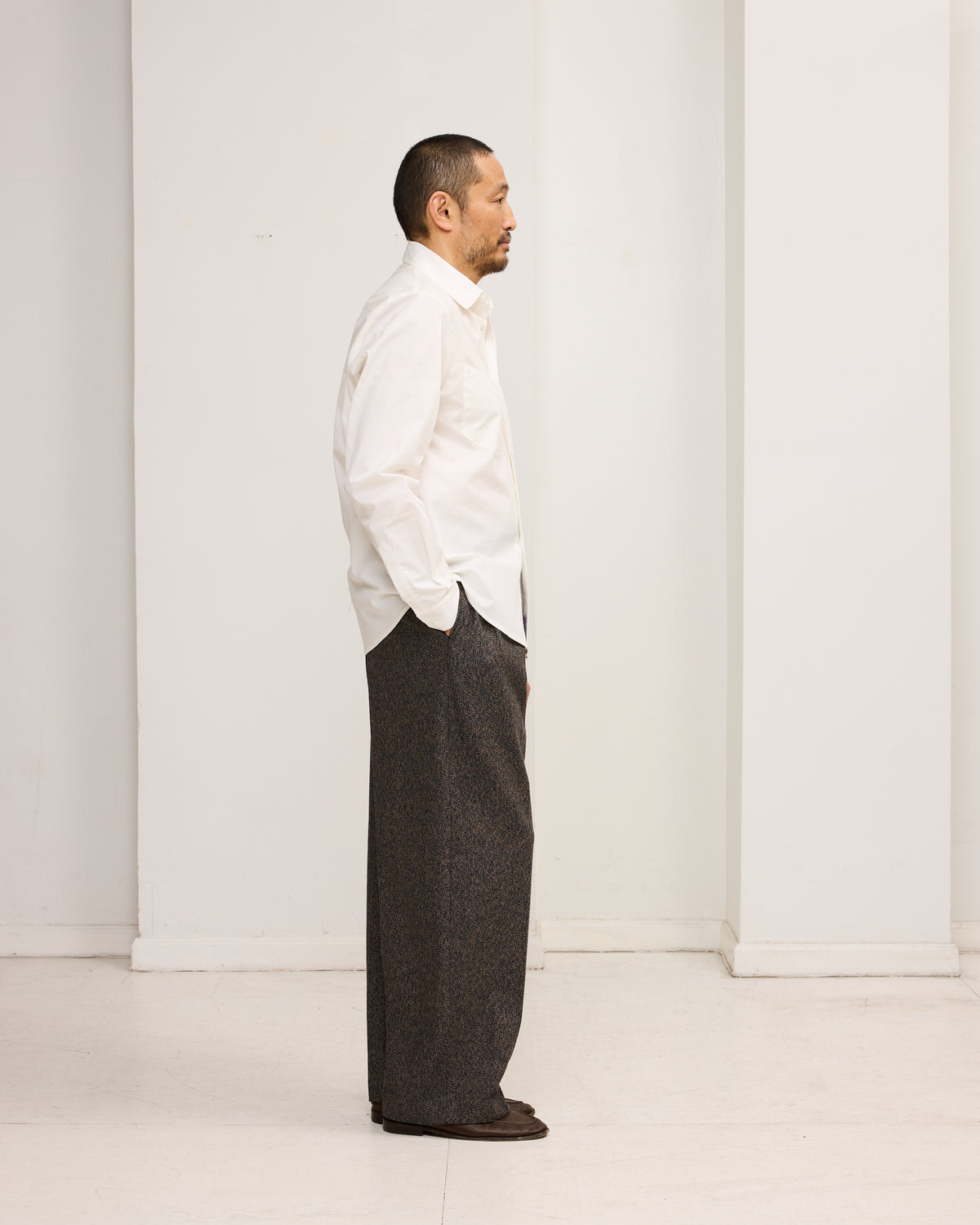 Double Pleat Trousers: Cotton Tweed