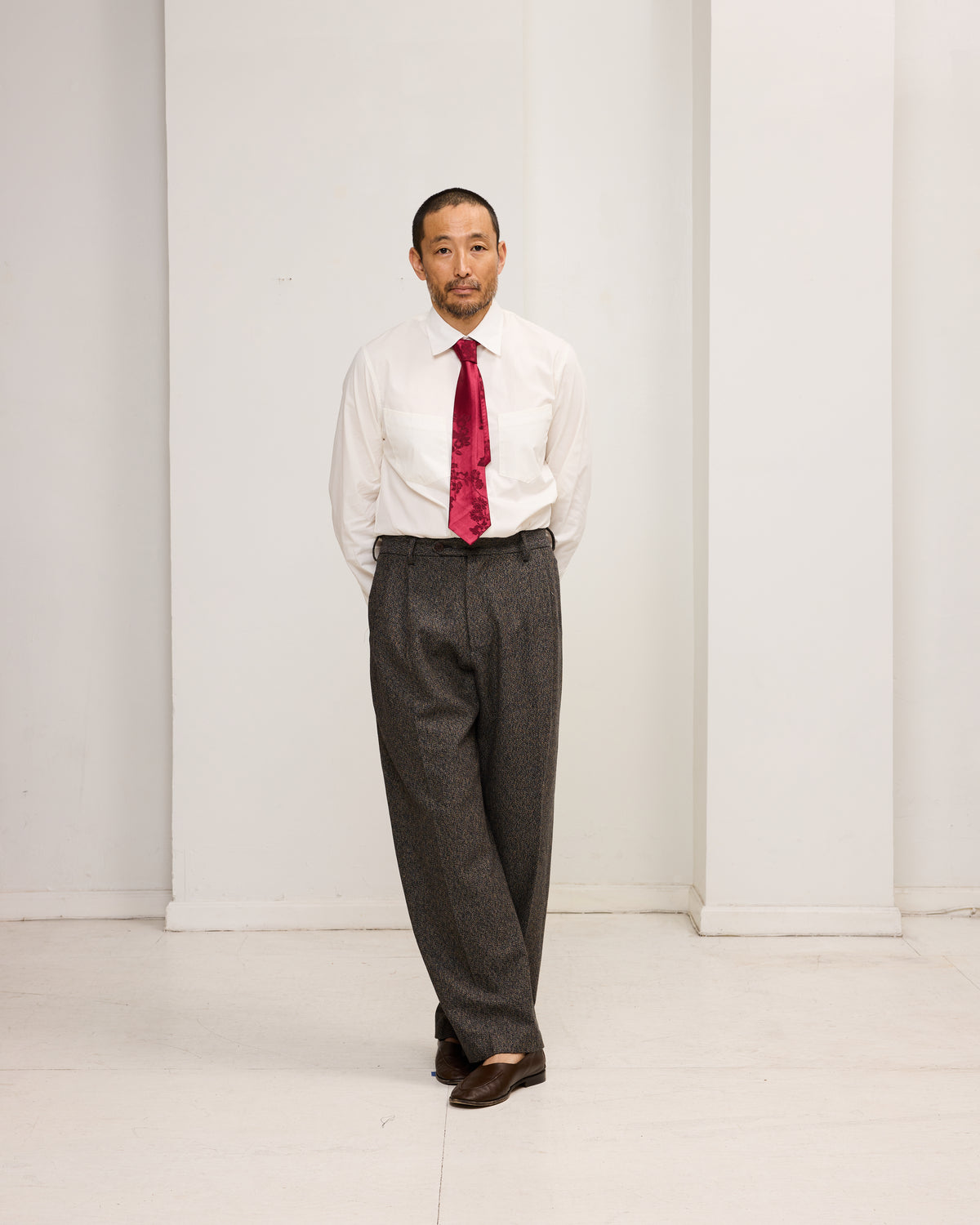 Double Pleat Trousers: Cotton Tweed