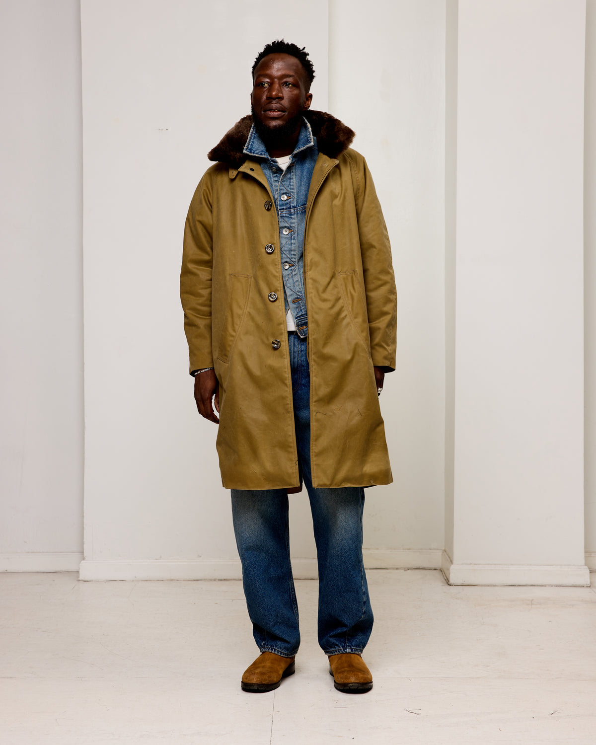 Western Overcoat: Blanket Lined Waxed Cotton, Olive Khaki