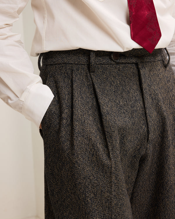 Double Pleat Trousers: Cotton Tweed