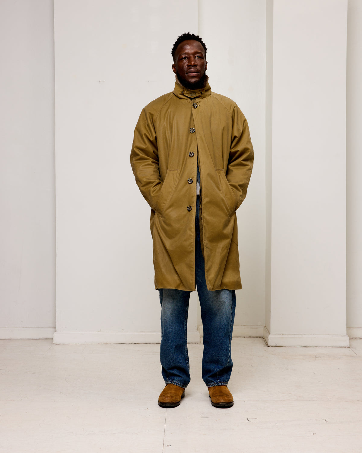 Western Overcoat: Blanket Lined Waxed Cotton, Olive Khaki