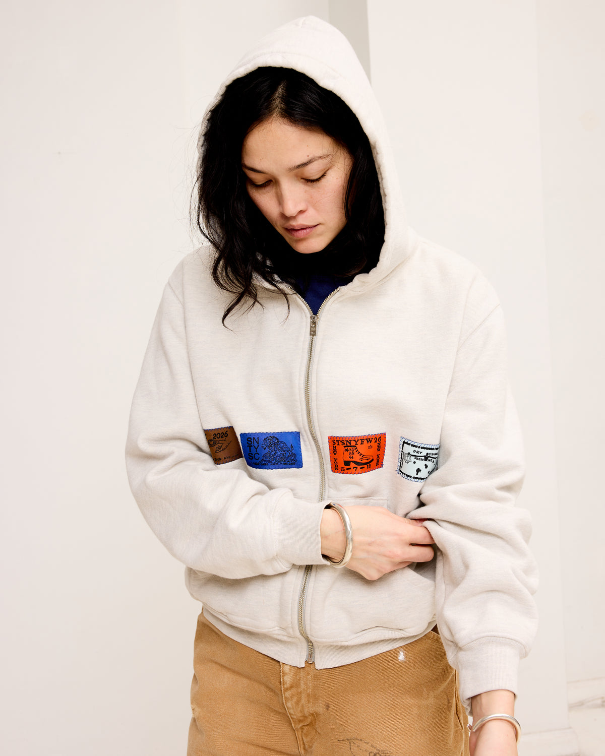 Zip Hoodie: Patch Applique, Ash Grey