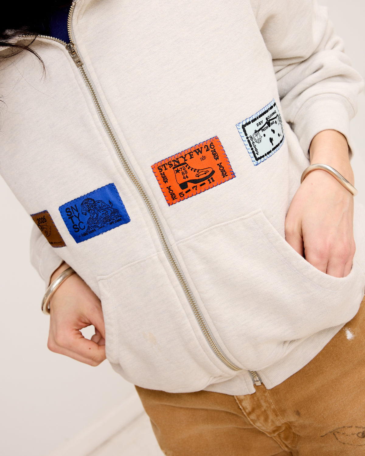 Zip Hoodie: Patch Applique, Ash Grey