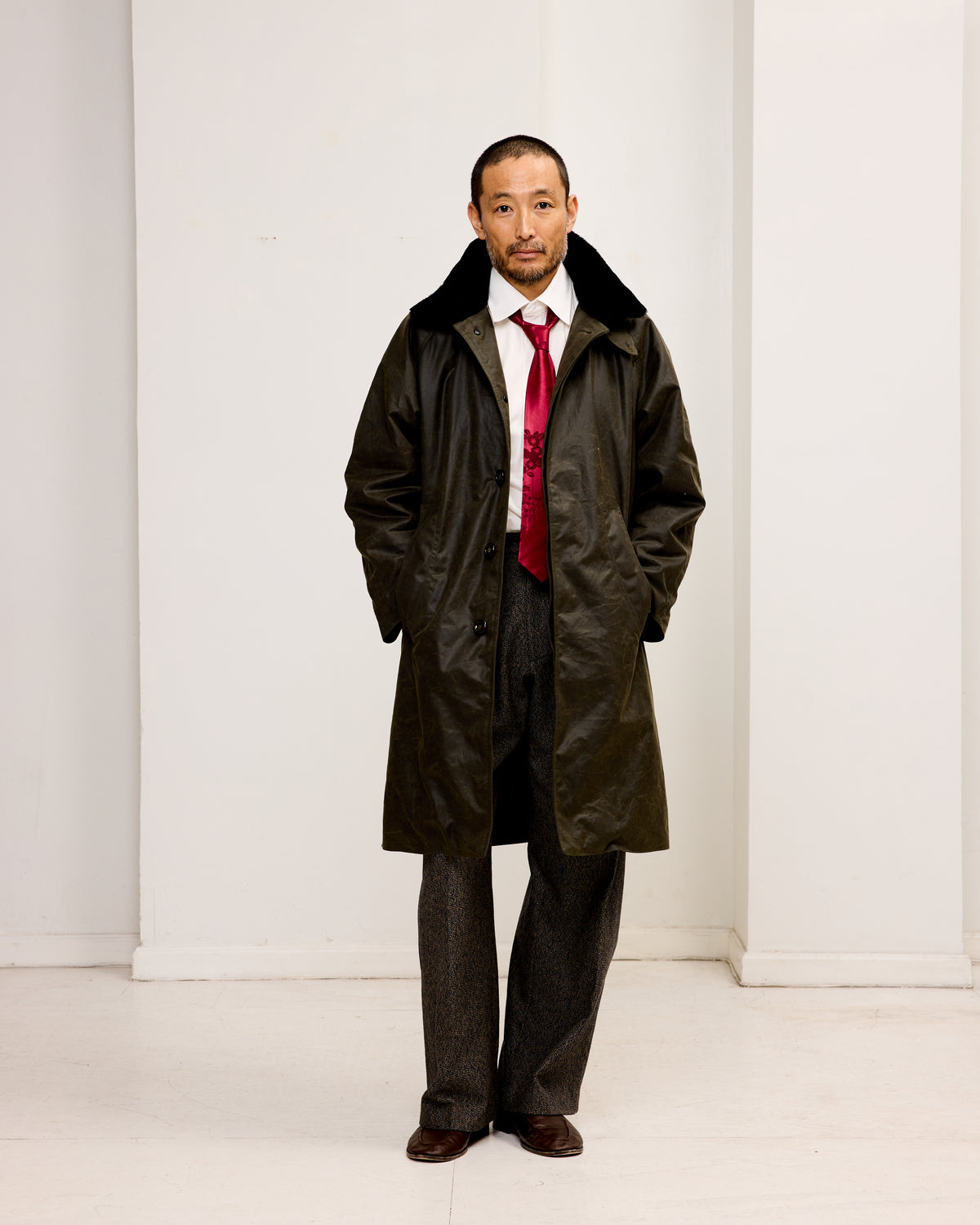 Western Overcoat: Blanket Lined Waxed Cotton, Dark Green