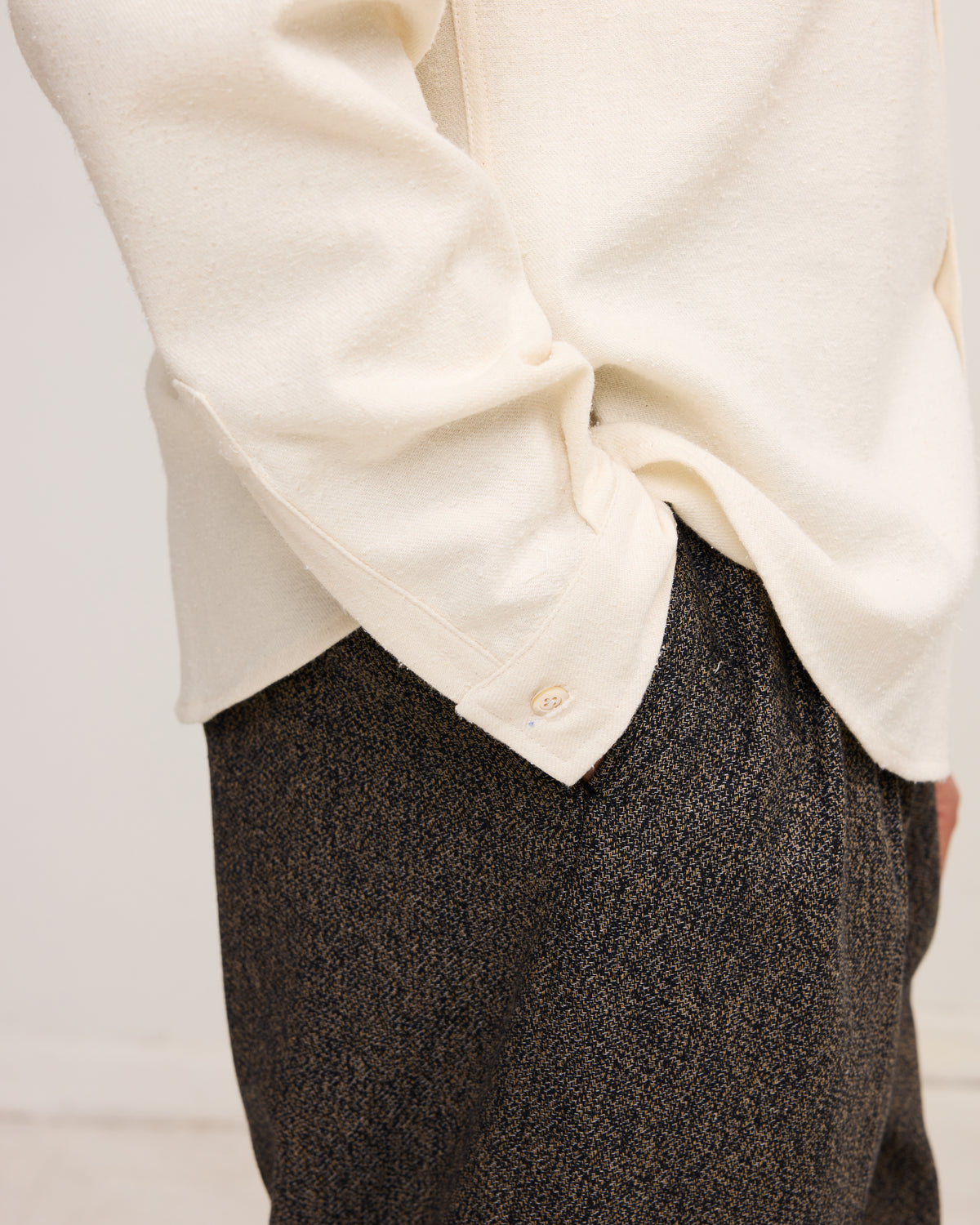 Western Dress Shirt: Cream Silk Nep