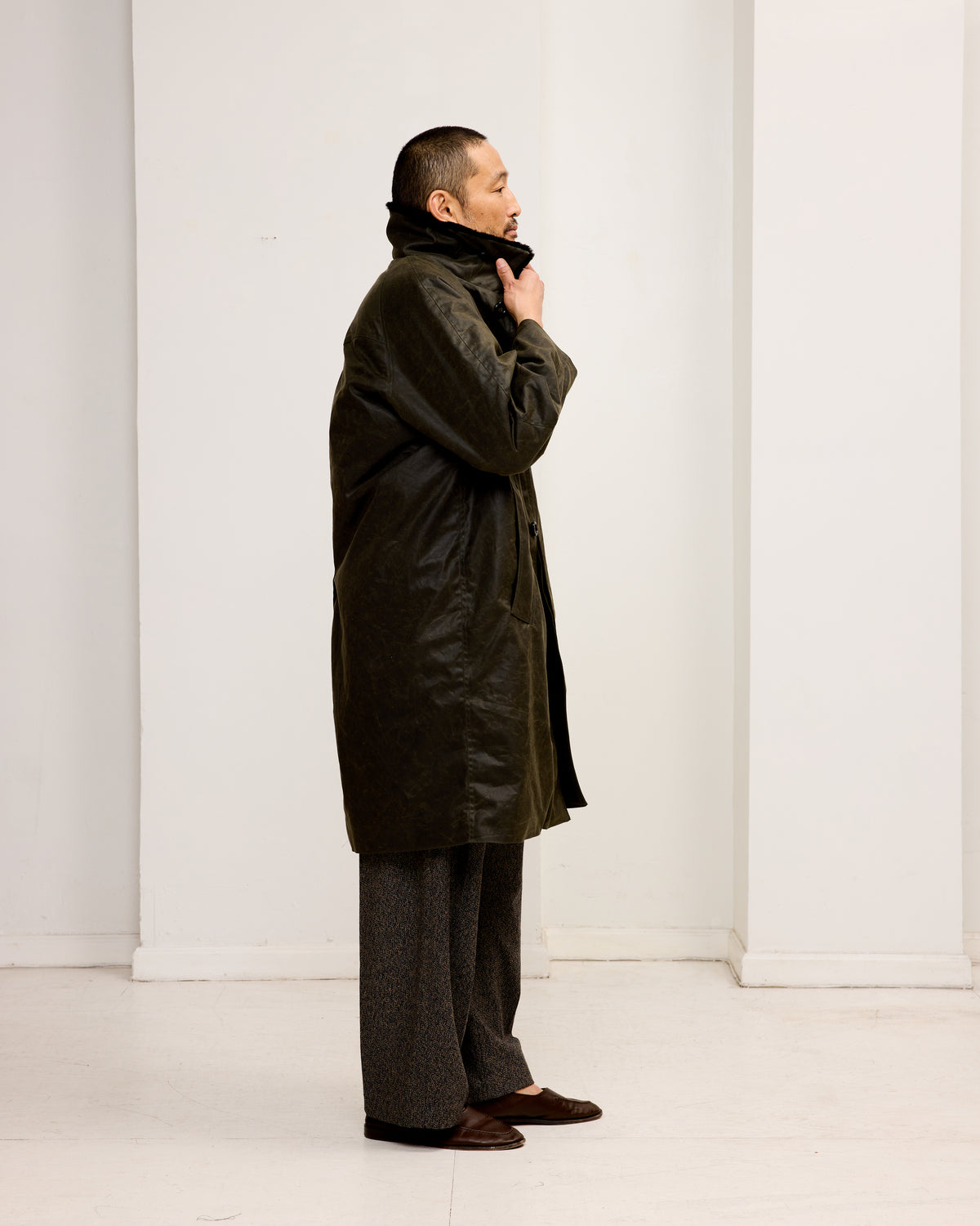 Western Overcoat: Blanket Lined Waxed Cotton, Dark Green