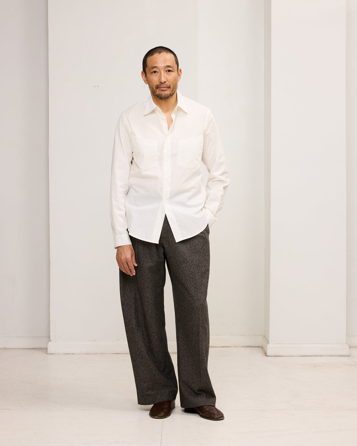 Western Dress Shirt: Off White Broadcloth