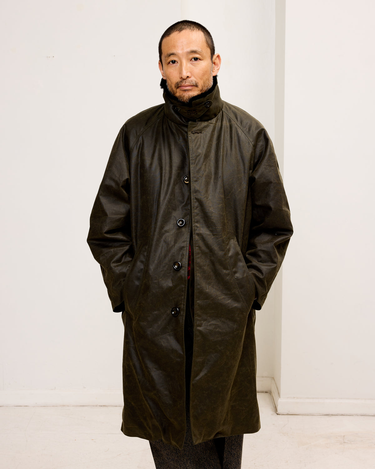 Western Overcoat: Blanket Lined Waxed Cotton, Dark Green