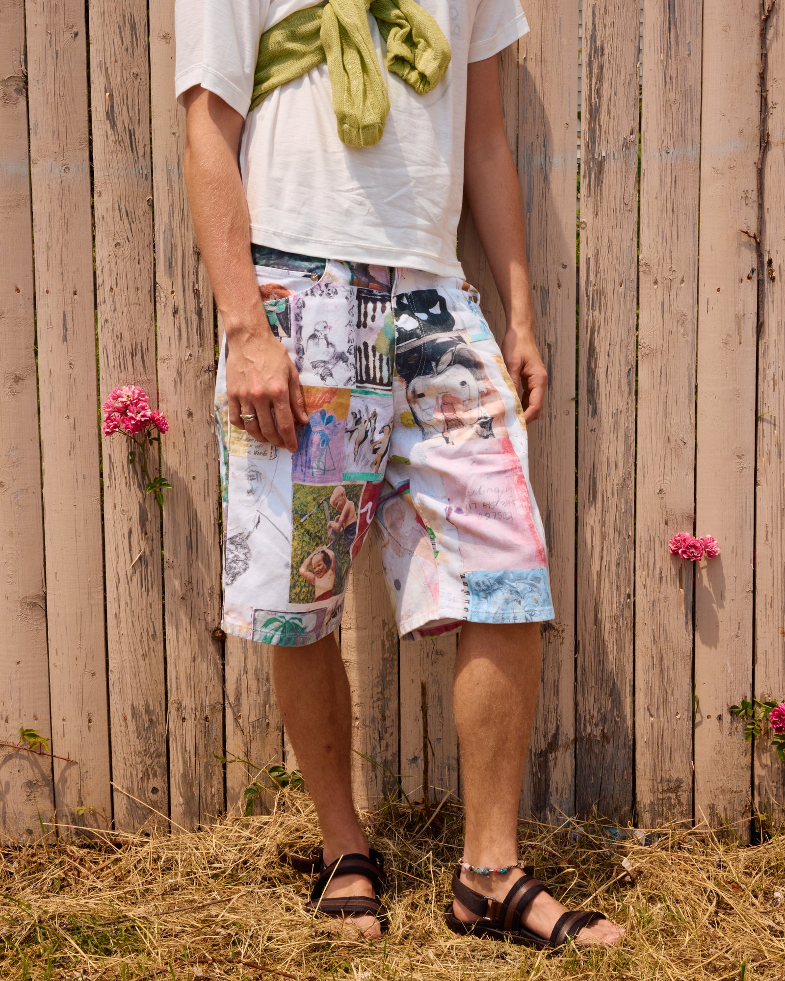 Baggy Jean Cut Short: Juan Collage Print