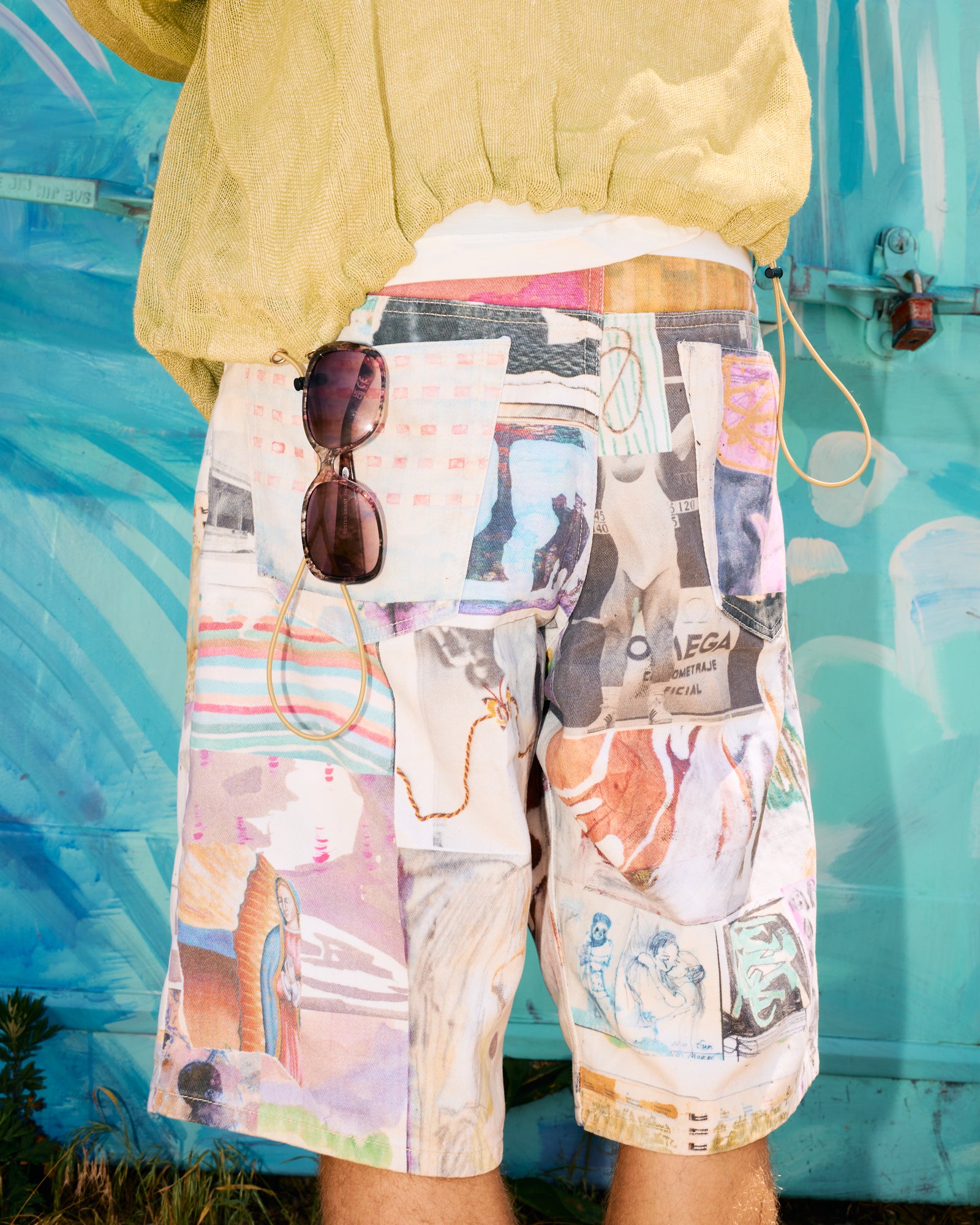 Baggy Jean Cut Short: Juan Collage Print