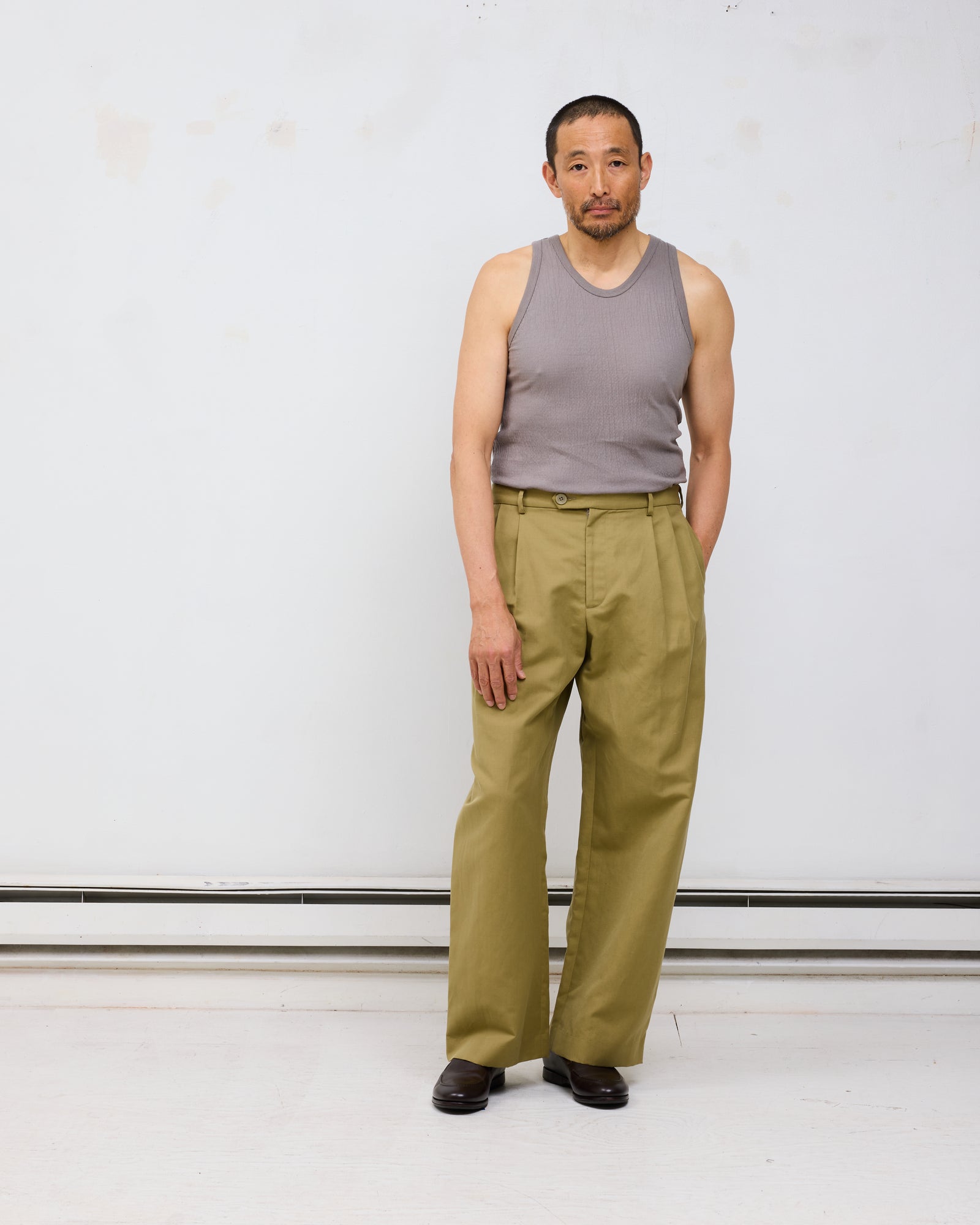 Double Pleat Trouser: Cotton Linen Canvas, Sand