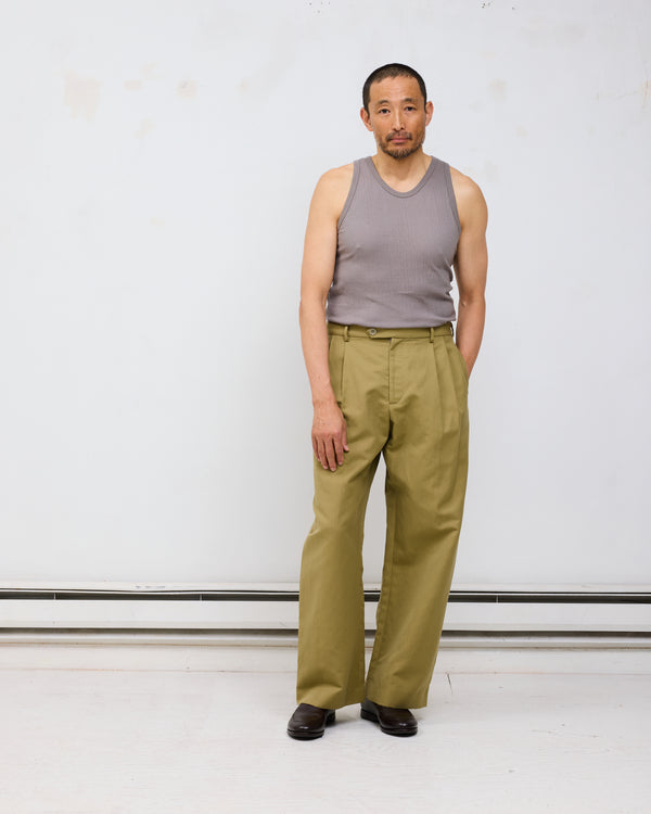Double Pleat Trouser: Cotton Linen Canvas, Sand