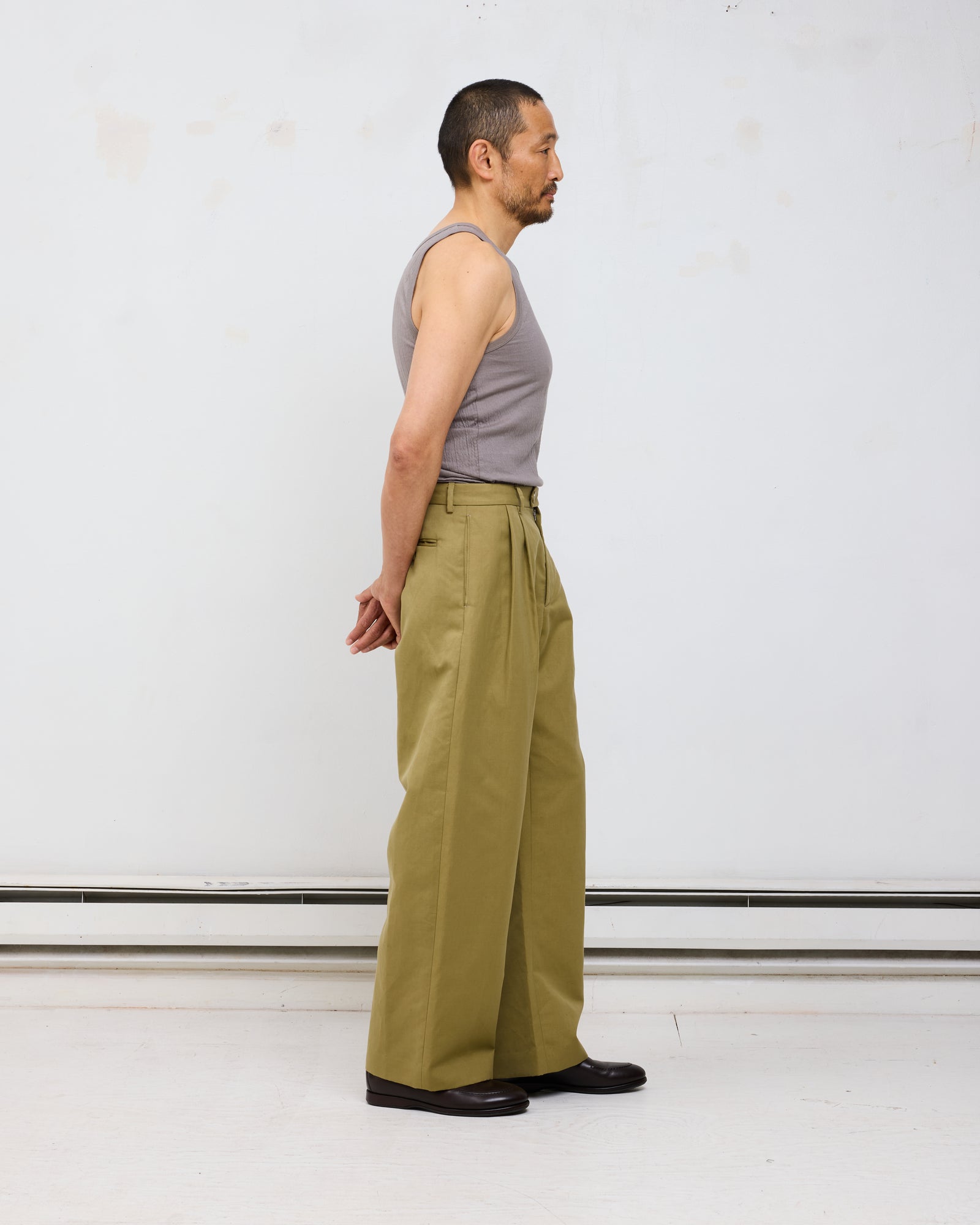 Double Pleat Trouser: Cotton Linen Canvas, Sand